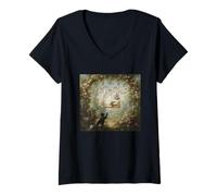 Femme Rococo Chat sur balançoire Vintage Jardin Inspiré Fragonard T-Shirt avec Col en V