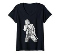 Femme Rod Stewart Live Wembley Foolish Behaviour Tour 1980 Faces T-Shirt avec Col en V