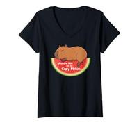 Femme Rodents Summer Fruits One in a Melon Capybara T-Shirt avec Col en V