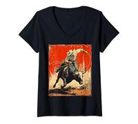 Femme Rodeo Bull Rider Patriotic Cowboy Athletic Sports Rodeo T-Shirt avec Col en V