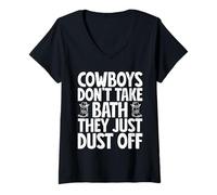 Femme Rodeo Horse Riding Cowboys Don´t Take Bath Cowboys T-Shirt avec Col en V