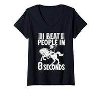 Femme Rodeo Horse Riding I Beat People In 8 Seconds Cowboy T-Shirt avec Col en V