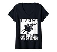 Femme Rodeo Horse Riding I Never Lose Win Or Learn Cowboy T-Shirt avec Col en V