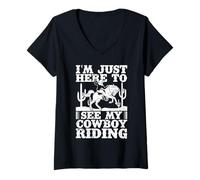 Femme Rodeo Horse Riding Just Here to See My Cowboy T-Shirt avec Col en V