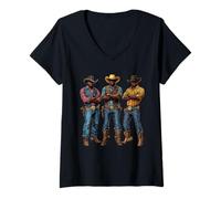 Femme Rodéo noir afro-américain cowboy western country texas T-Shirt avec Col en V