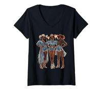 Femme Rodéo noir afro-américain cowgirl western country texas T-Shirt avec Col en V