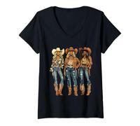 Femme Rodéo noir afro-américain cowgirl western country texas T-Shirt avec Col en V