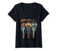 Femme Rodéo noir afro-américain cowgirl western country texas T-Shirt avec Col en V