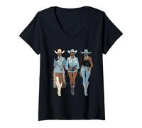 Femme Rodéo Noir Afro-américain Cowgirl Western Country Texas T-Shirt avec Col en V