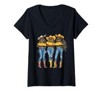 Femme Rodéo noir afro-américain cowgirl western country texas T-Shirt avec Col en V