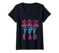 Femme Rodéo noir afro-américain cowgirl western country texas T-Shirt avec Col en V