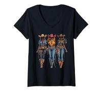 Femme Rodéo noir afro-américain cowgirl western country texas T-Shirt avec Col en V
