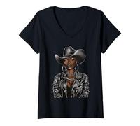 Femme Rodéo noir afro-américain cowgirl western country texas T-Shirt avec Col en V