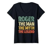 Femme Roger The Man The Myth The Legend Chemise Prénom Roger T-Shirt avec Col en V