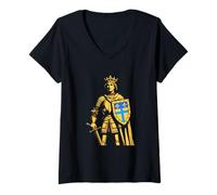 Femme Roi Chevalier Français Blason Fleur de Lys Médiéval T-Shirt avec Col en V