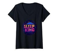 Femme Roi du Bon Sommeil T-Shirt avec Col en V