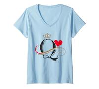 Femme Roi et Reine de Cœur Assortis Couple Saint-Valentin T-Shirt avec Col en V