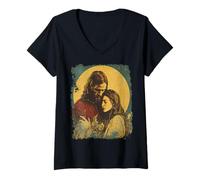 Femme Roi Jésus-Christ Vierge Marie Madeleine T-Shirt avec Col en V
