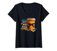 Femme Roll Like It's Monday and The Maj is Coffee T-Shirt avec Col en V