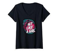 Femme Roller Derby Hit Like A Girl Empowering Skater Design T-Shirt avec Col en V