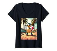 Femme Roller Duck amusant d'été rétro T-Shirt avec Col en V