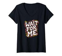 Femme Roller Skating Wait for Me Retro Skateboarding T-Shirt avec Col en V