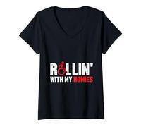 Femme Rollin' with My Homies Funny Wheelchair Handicap T-Shirt avec Col en V