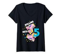 Femme Rolling Into 5 Birthday Roller Skater pour garçons, Filles et Enfants T-Shirt avec Col en V