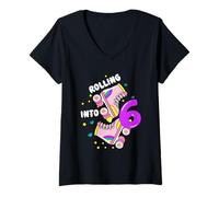 Femme Rolling Into 6 Birthday Roller Skater pour garçons, Filles et Enfants T-Shirt avec Col en V