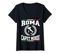 Femme Roma Caput Mundi Drapeau Italien Vintage Rome Italie Souvenir T-Shirt avec Col en V