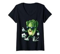 Femme Romaine Lettuce Football Football T-Shirt avec Col en V