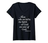 Femme Romains 8 14 Those Who are LED by The Spirit Écriture Bible T-Shirt avec Col en V