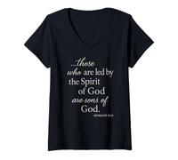 Femme Romains 8 14 Those Who are LED by The Spirit Écriture Bible T-Shirt avec Col en V