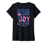 Femme Romains 8:18 Bible Joy is Coming Inspirational Christian T-Shirt avec Col en V