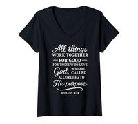 Femme Romains 8:28 All Things Work Together for Good Bible Verse T-Shirt avec Col en V