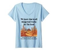 Femme Romains 8:28 Desert and Cactus Christian Faith Southwest T-Shirt avec Col en V
