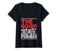 Femme Romains 8:28 God Works for Good Christian Faith T-Shirt avec Col en V