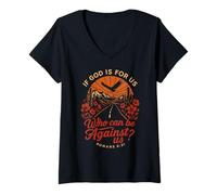 Femme Romains 8:31 Who Can Be Against Us Bible Faith T-Shirt avec Col en V