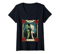 Femme Romance Frankenstein The Lovers Tarot Vintage Halloween Vibe T-Shirt avec Col en V