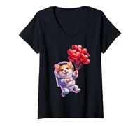 Femme Romantic Corgi Lover Space Art T-Shirt avec Col en V