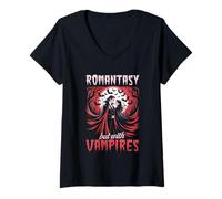 Femme Romantique, mais avec des Vampires Couple Gothique T-Shirt avec Col en V