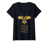 Femme Rome Antique - Citation Latine de Jules César - Veni Vidi Vici T-Shirt avec Col en V