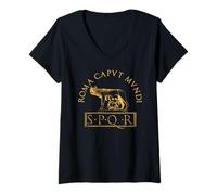 Femme Rome Caput Mundi Rome Antique Empire Romain T-Shirt avec Col en V