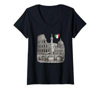 Femme Rome Italie Monuments Art Colisée Romain Souvenir de Voyage T-Shirt avec Col en V