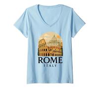 Femme Rome Roma Italie Colisée rétro Italien Architecture Voyage T-Shirt avec Col en V