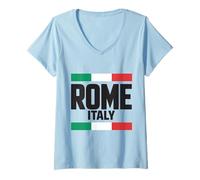 Femme Rome Ville Italie Drapeau Hiver Été Voyage Souvenir T-Shirt avec Col en V