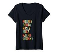 Femme Ronnie Bobby Ricky Mike Ralph Johnny Funny Hip Hop années 80 T-Shirt avec Col en V