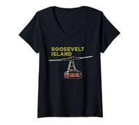 Femme Roosevelt Island Tramway New York NYC Quartier rétro T-Shirt avec Col en V