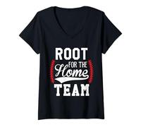 Femme Root for The Home Team Baseball Game Day Funny Baseball Mom T-Shirt avec Col en V