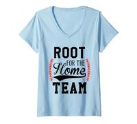 Femme Root for The Home Team Baseball Mom Funny Baseball Game Day T-Shirt avec Col en V